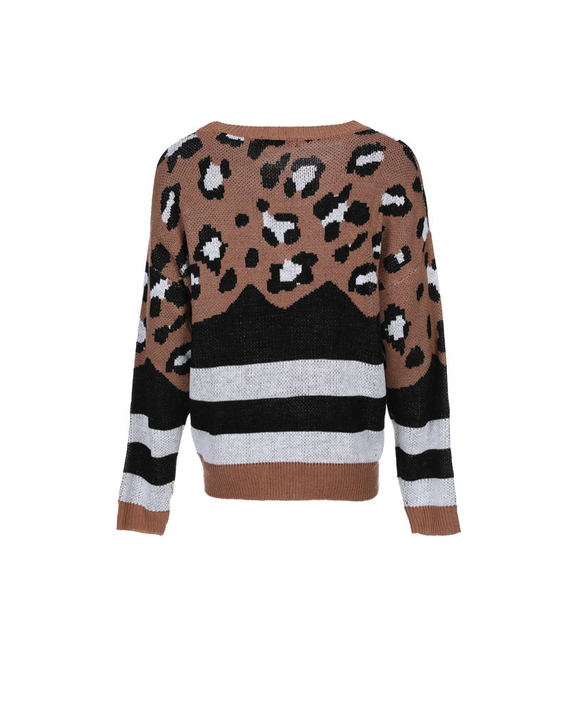 Women's Blend Crew Neck Leopard Print Sweater Luvéillé