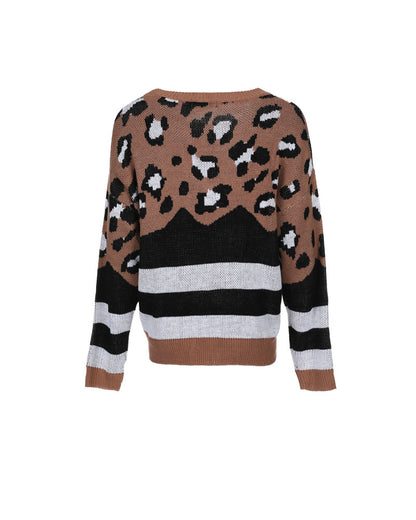 Women's Blend Crew Neck Leopard Print Sweater Luvéillé
