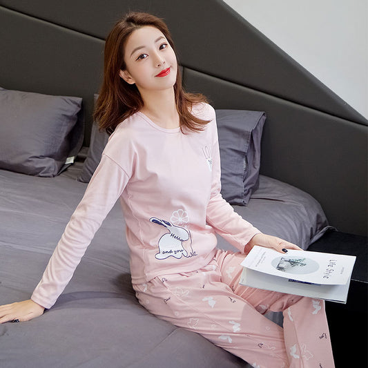 Women's Long-sleeved Pajamas Cartoon Cute LOVE Rabbit Luvéillé