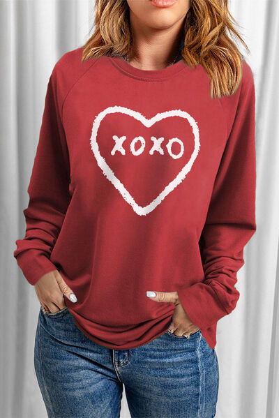 XOXO Heart Round Neck Sweatshirt Luvéillé