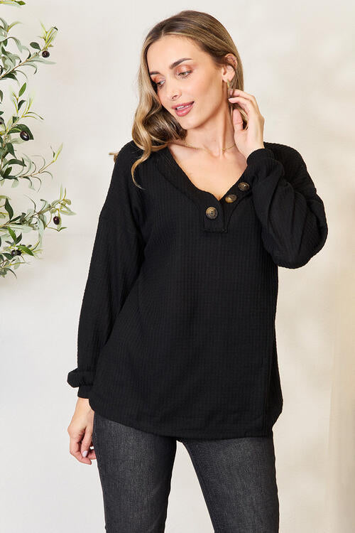 Zenana Buttoned Long Sleeve Blouse Luvéillé