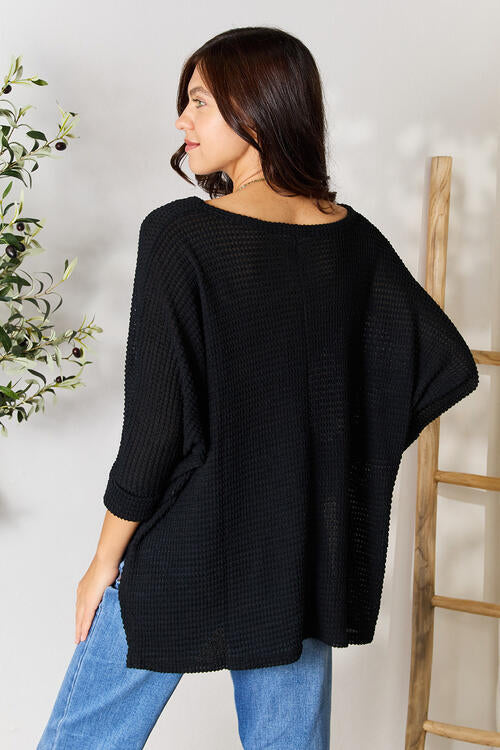 Zenana Full Size Round Neck High-Low Slit Knit Top Luvéillé