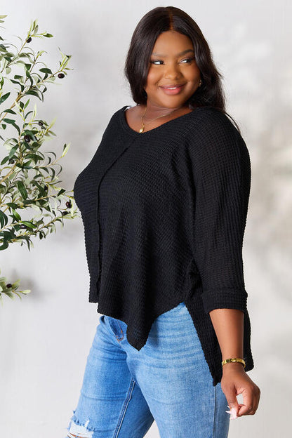 Zenana Full Size Round Neck High-Low Slit Knit Top Luvéillé