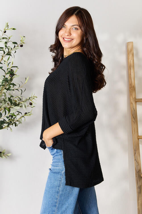 Zenana Full Size Round Neck High-Low Slit Knit Top Luvéillé