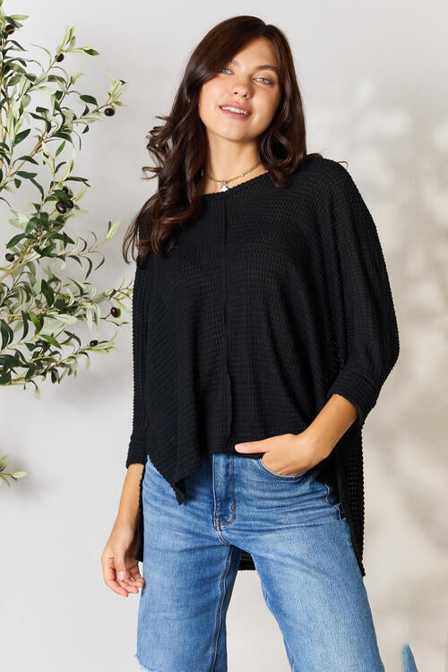 Zenana Full Size Round Neck High-Low Slit Knit Top Luvéillé