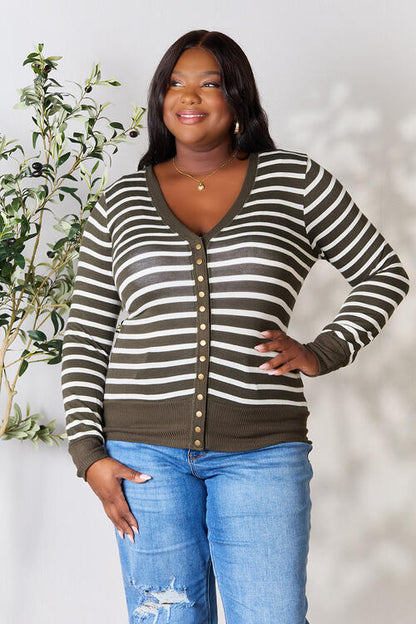 Zenana Full Size Striped Snap Down Cardigan Luvéillé