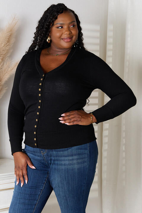 Zenana Full Size V-Neck Long Sleeve Cardigan Luvéillé