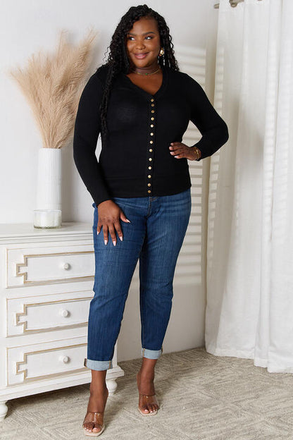 Zenana Full Size V-Neck Long Sleeve Cardigan Luvéillé
