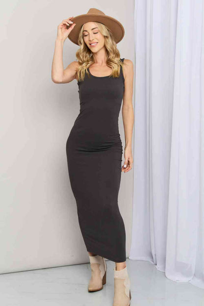 Zenana Scoop Neck Sleeveless Maxi Dress in Ash Grey Luvéillé