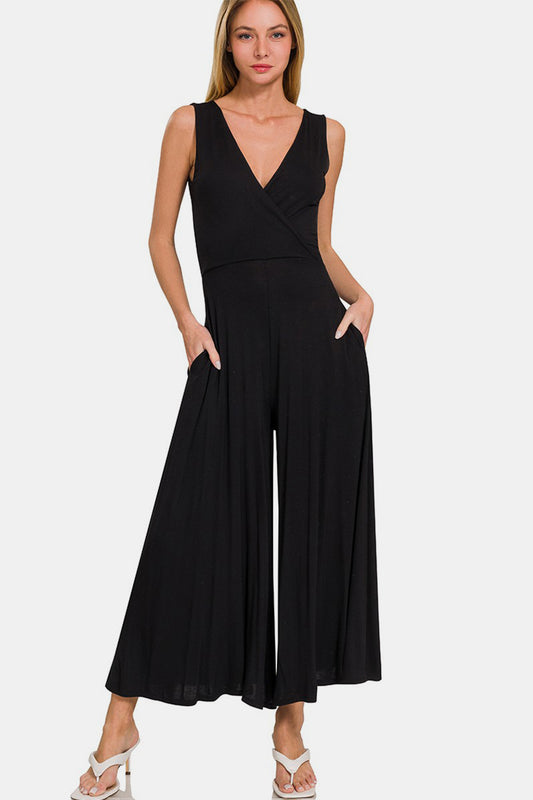Zenana Surplice Neckline Sleeveless Jumpsuit Luvéillé