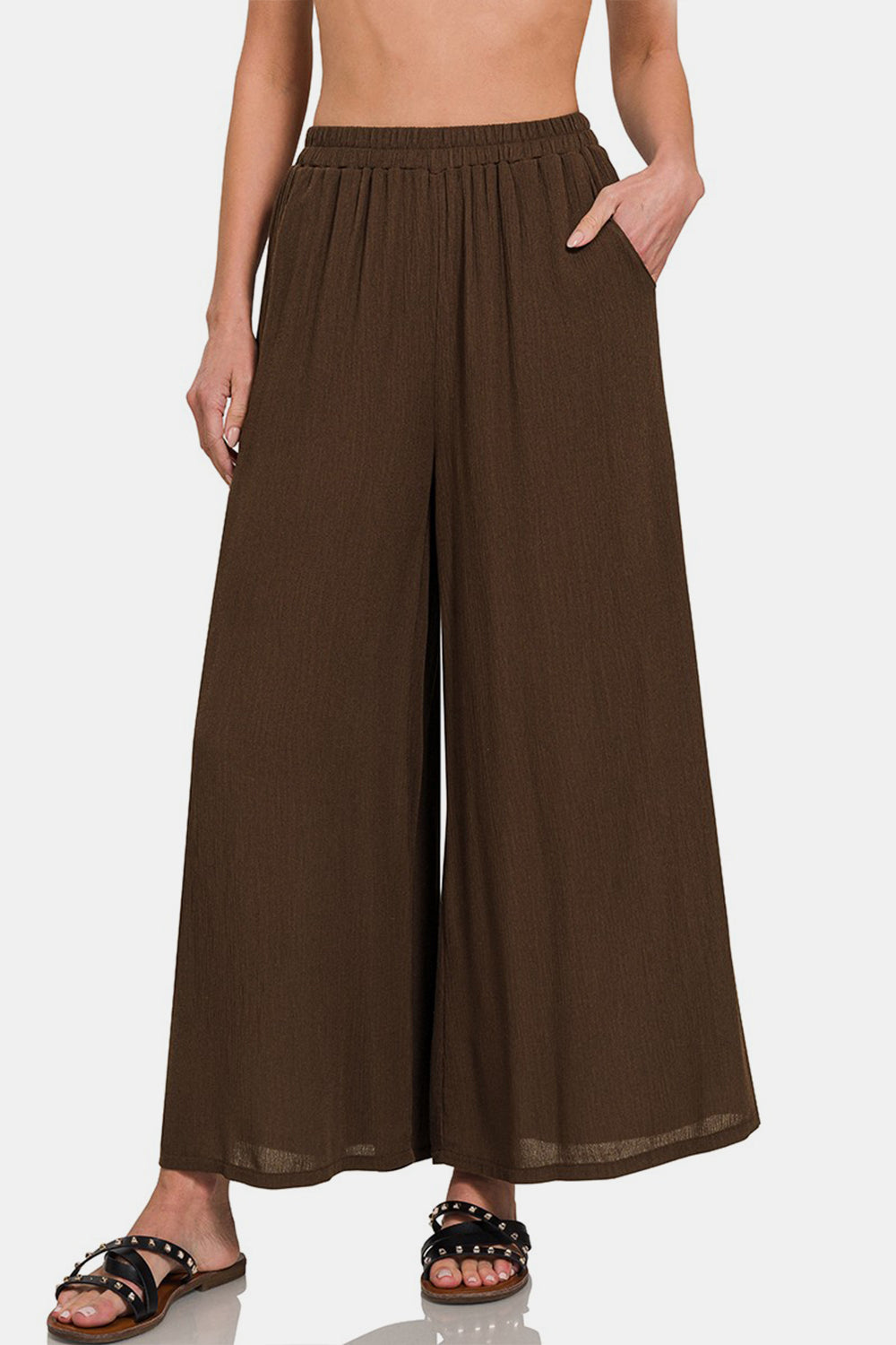 Zenana Woven Wide Leg Pants With Pockets Luvéillé