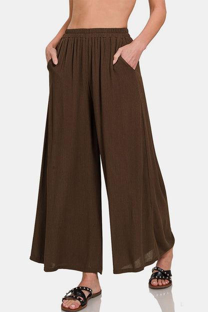 Zenana Woven Wide Leg Pants With Pockets Luvéillé