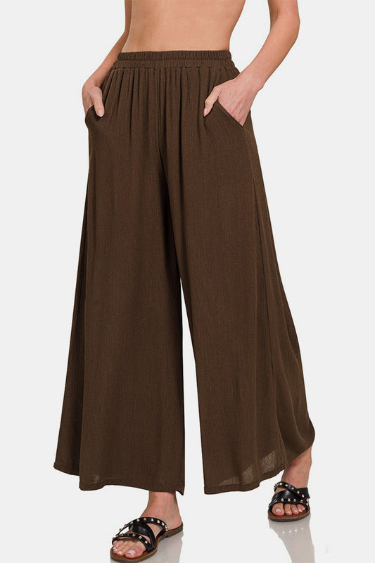 Zenana Woven Wide Leg Pants With Pockets Luvéillé