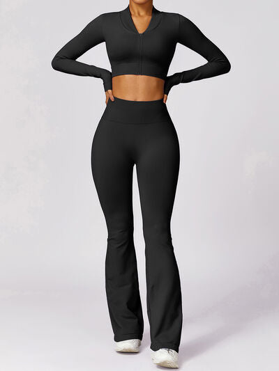 Zip Up Baseball Collar Outerwear and High Waist Pants Active Set Luvéillé