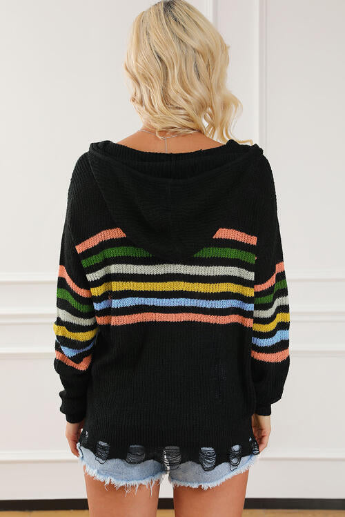 Zip Up Drawstring Hooded Knit Top Luvéillé