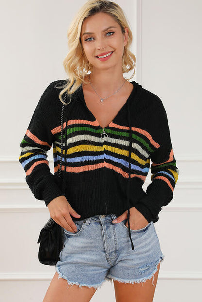 Zip Up Drawstring Hooded Knit Top Luvéillé