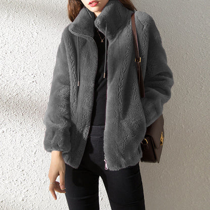 Fleece Warm High Neck Sweater Women Cardigan