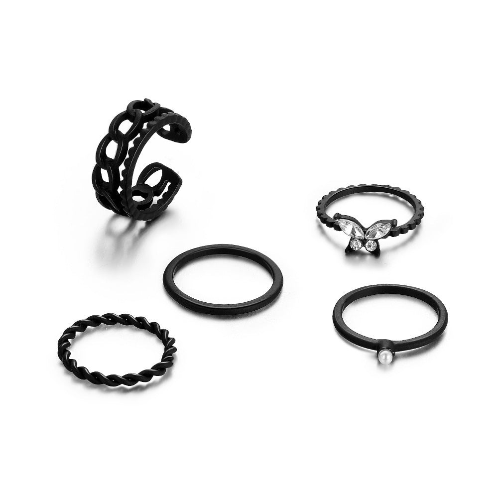 Minority Inlaid Diamond Butterfly Ring Set 5 Pieces