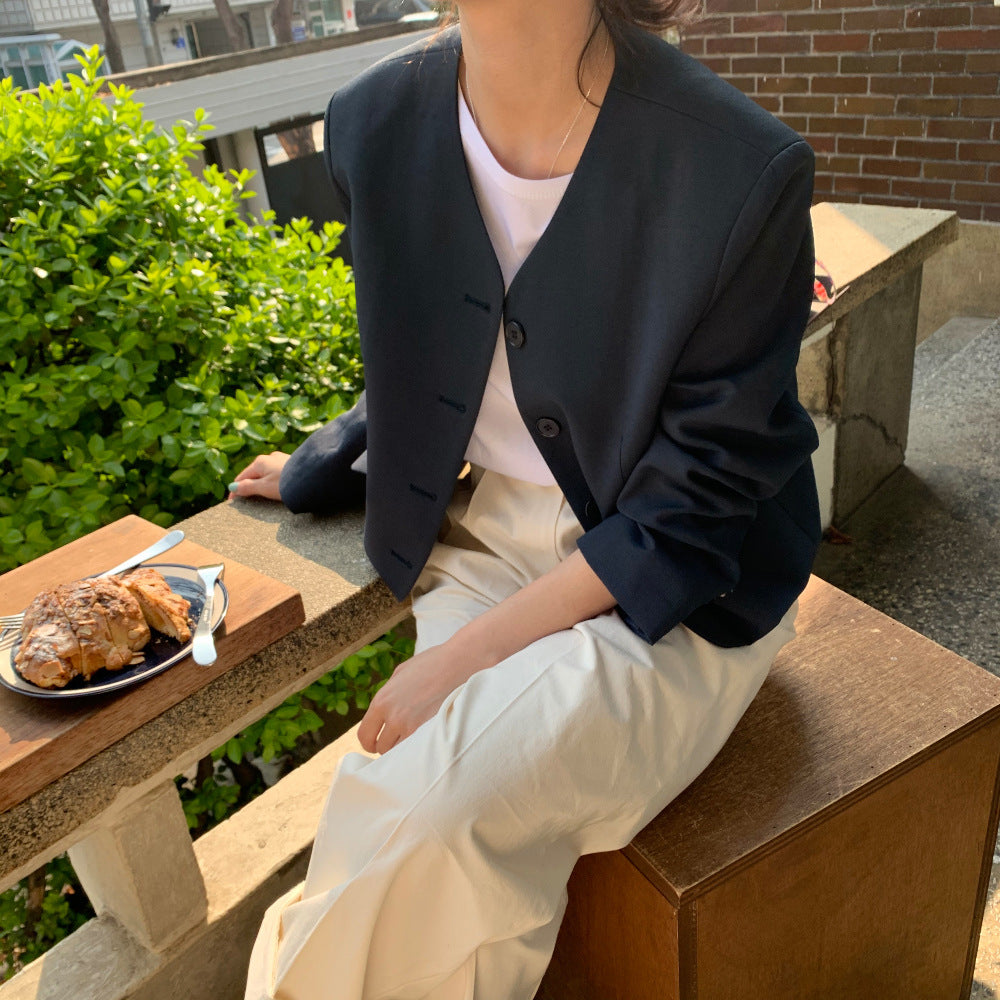 Temperament Female Autumn Collarless Short Suit Jacket