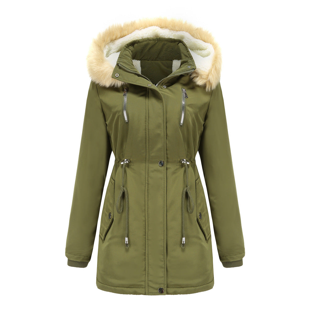 Velvet Loose Ladies Cotton Jacket With Detachable Hood And Fleece Jacket