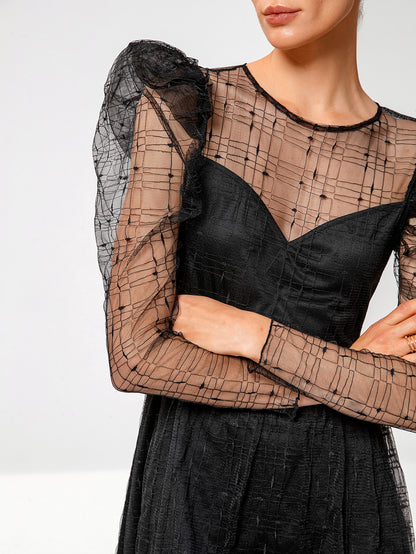 Black Women's Short Sleeve Mesh Dress