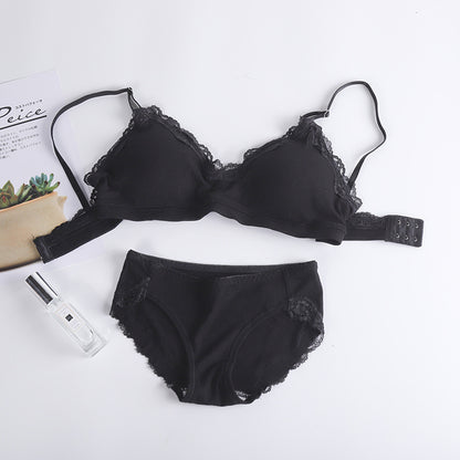 Women's New Threaded No Steel Ring Lace Trim Underwear Suit