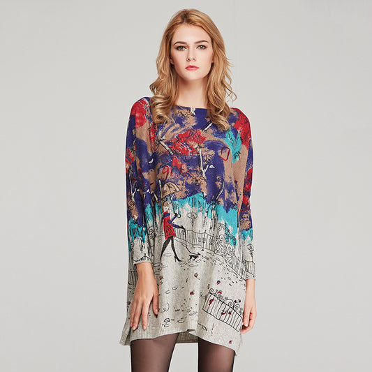 Women's Knit Sweater Women Loose Print