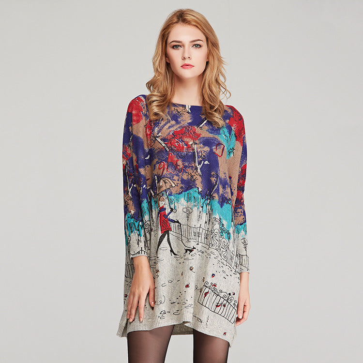 Women's Knit Sweater Women Loose Print