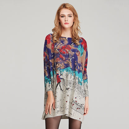 Women's Knit Sweater Women Loose Print