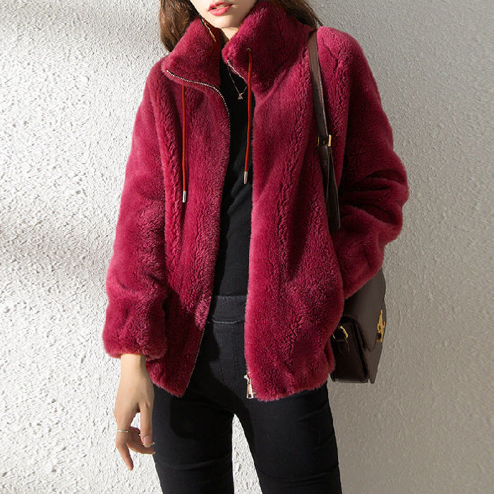 Fleece Warm High Neck Sweater Women Cardigan