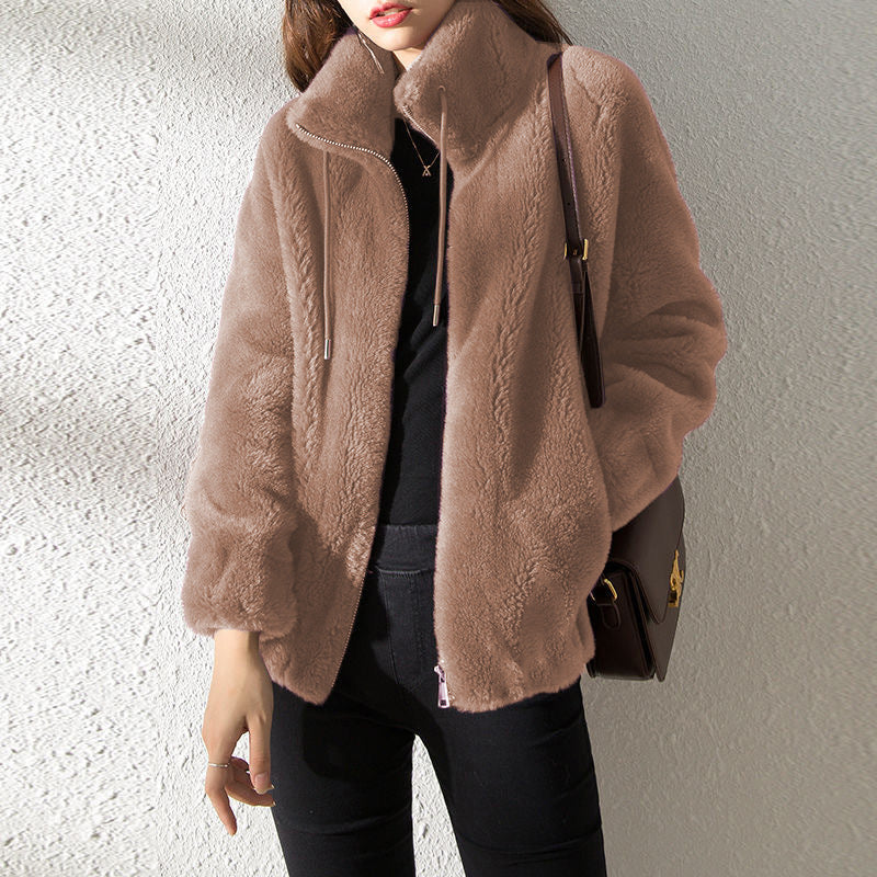 Fleece Warm High Neck Sweater Women Cardigan