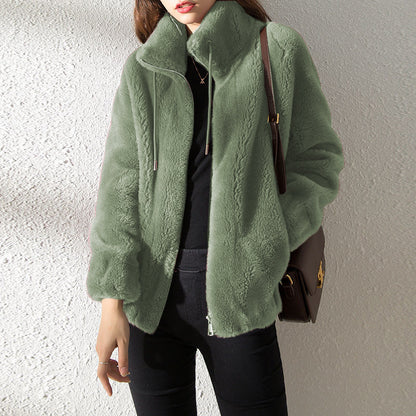 Fleece Warm High Neck Sweater Women Cardigan