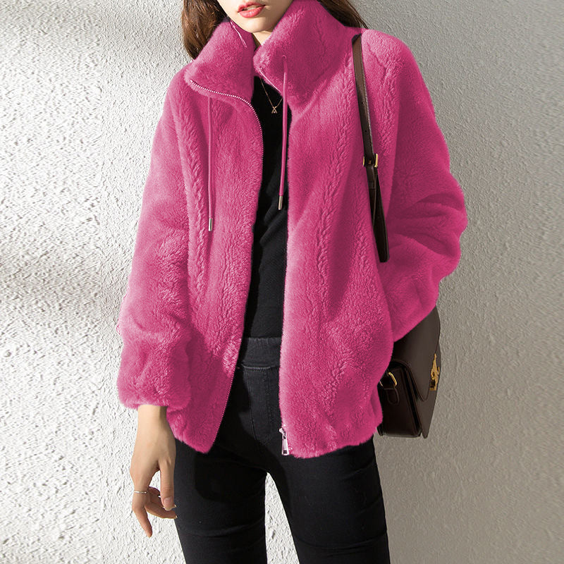 Fleece Warm High Neck Sweater Women Cardigan