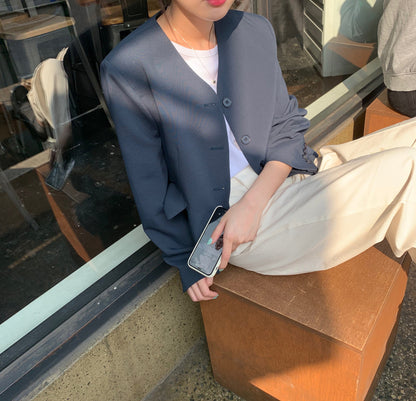 Temperament Female Autumn Collarless Short Suit Jacket