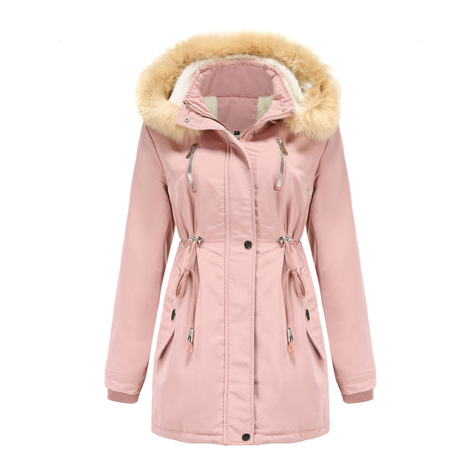 Velvet Loose Ladies Cotton Jacket With Detachable Hood And Fleece Jacket