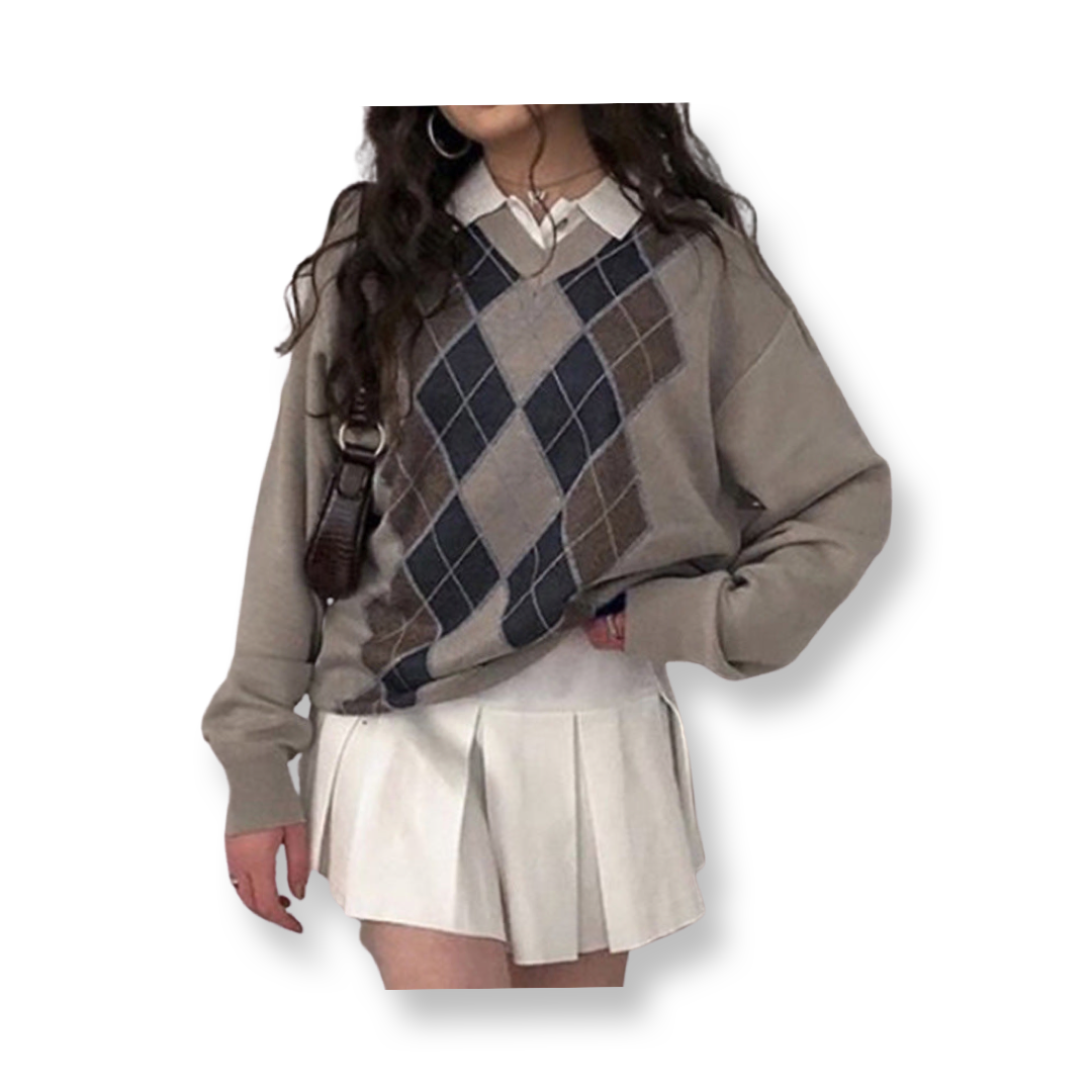 Knitted V-neck Sweater Casual Pullover Top