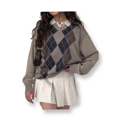 Knitted V-neck Sweater Casual Pullover Top